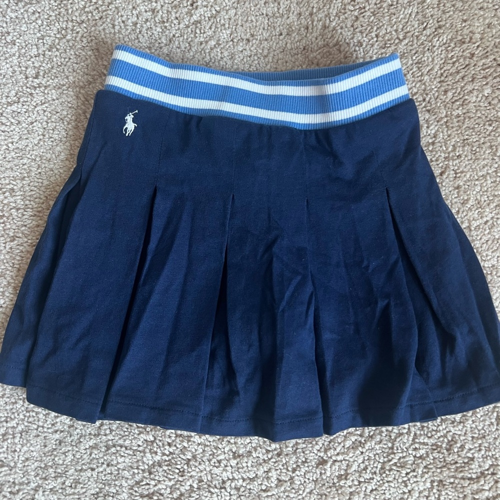 Ralph Lauren Navy Pleated Skater Skort with Blue & White Striped Waistband